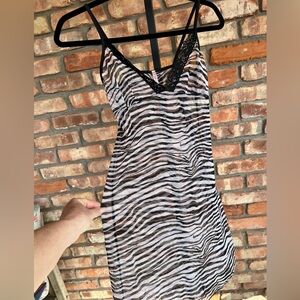Rue 21 made in USA Sheer Zebra-Print Slip Dress with Lace Trim - Black/White